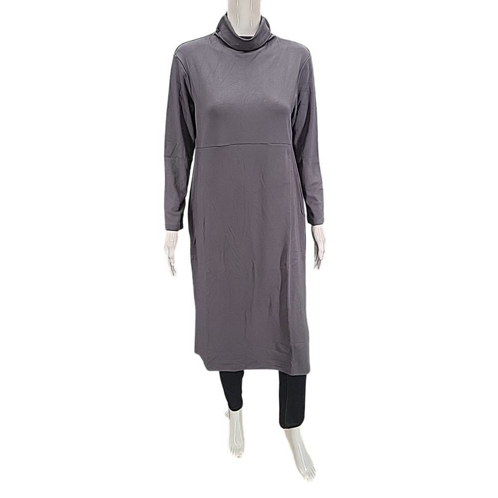 Women with Control Tummy Control Midi Dress Gray Petite Medium NWT A623040